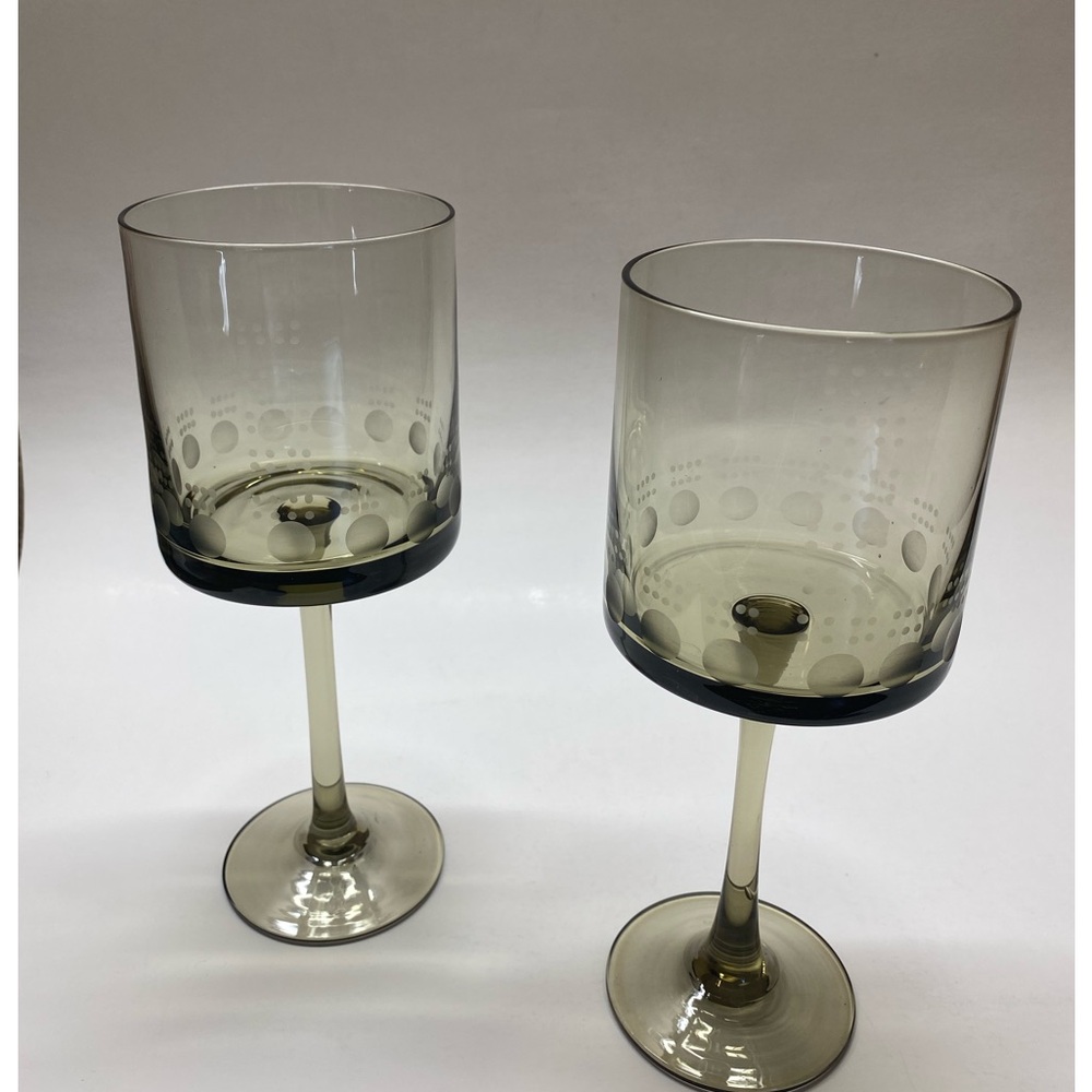 Studio Nova Wine Glasses Post Modern Columbus Circle Smoky Grey MCM Set of Two